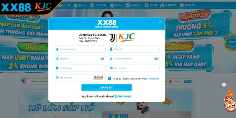 Tiến hành quy trình đăng ký XX88